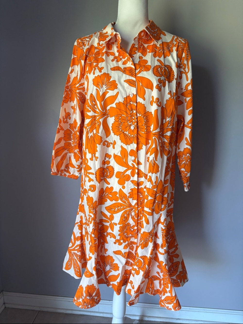 MSK Women’s Bright Orange/White Floral Button Down Shirt Dress